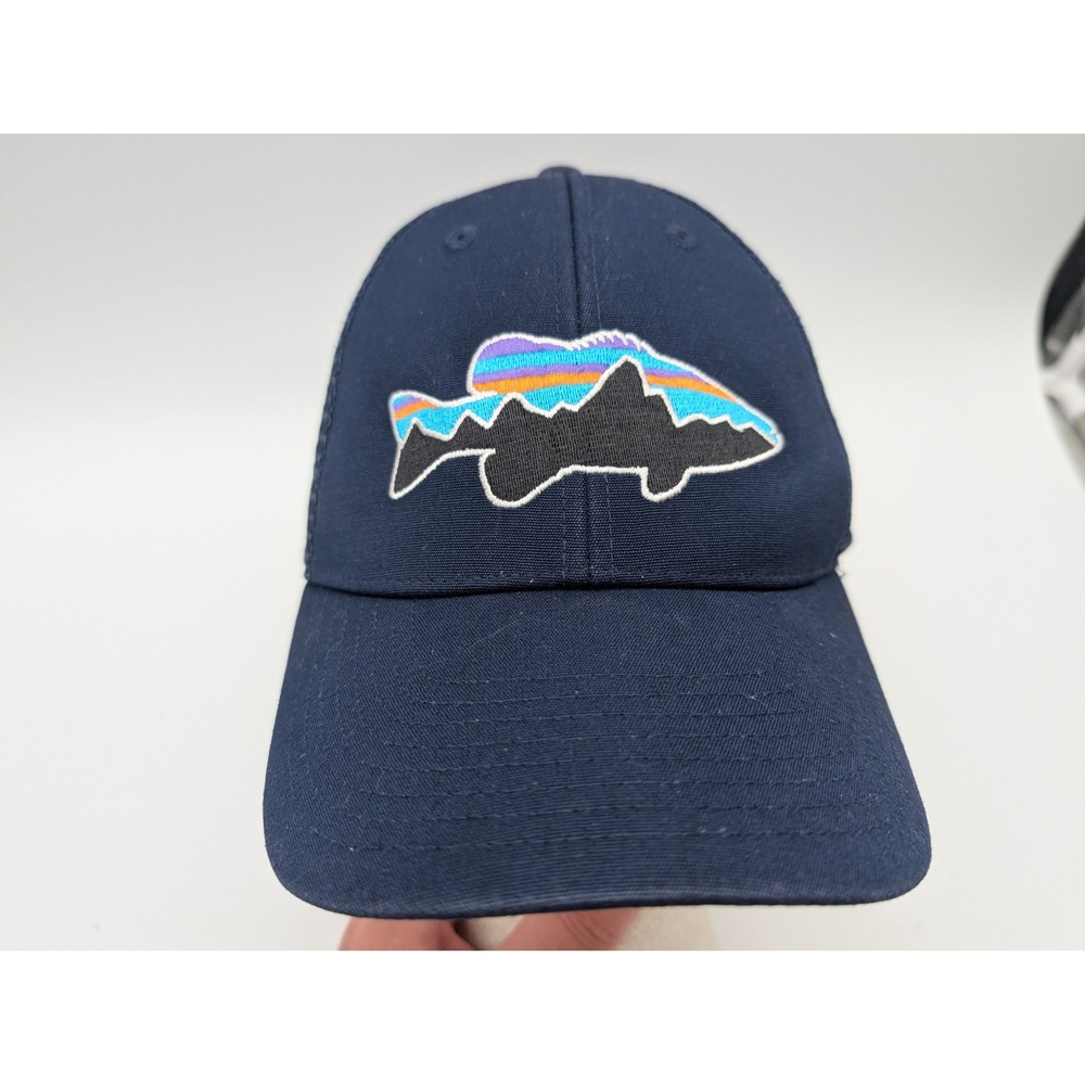 Patagonia Fitz Roy Trout Trucker Hat Navy Blue Mesh Snapback Cap